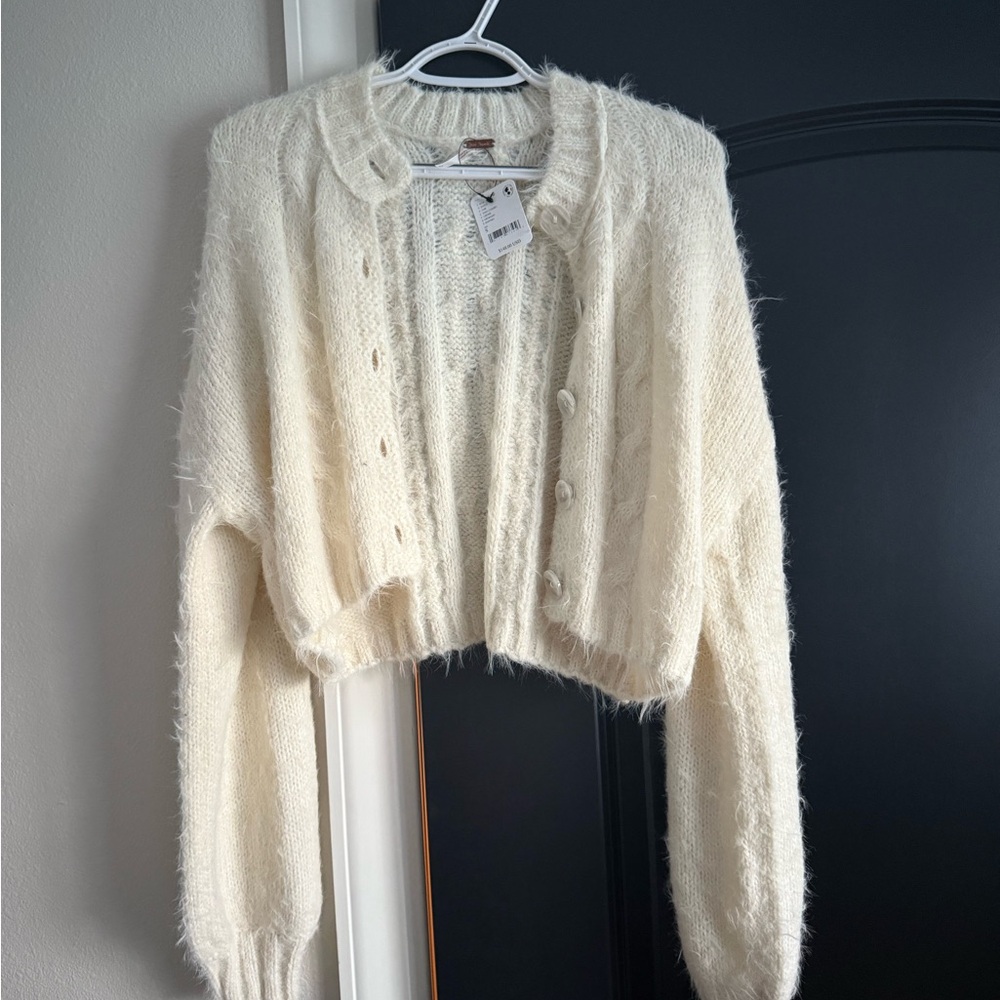 Free People Cream Fuzzy Cardigan